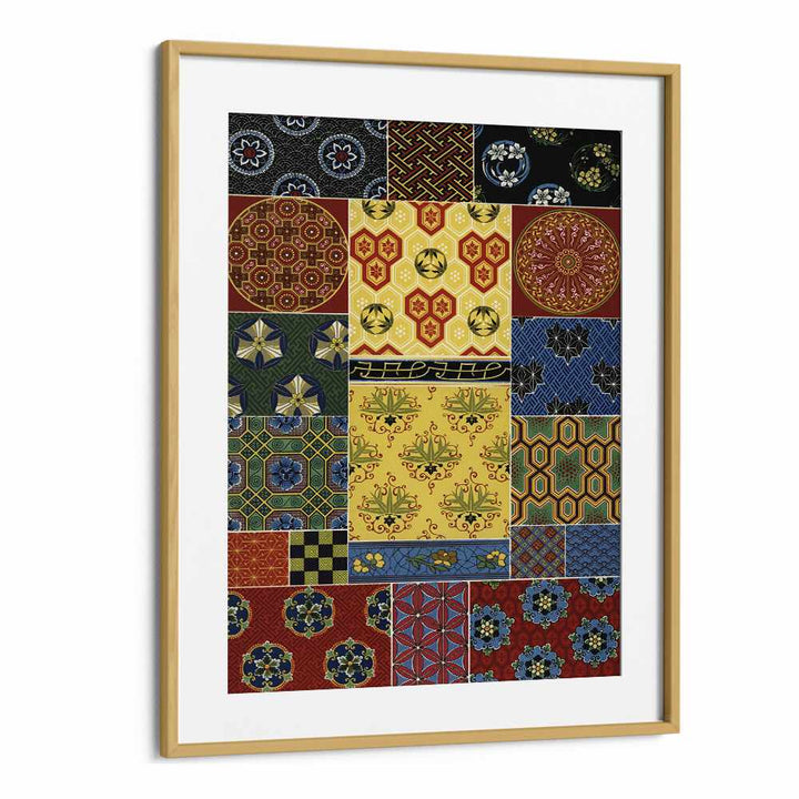 Chinese Japanese Pattern Japanese Art Artwork in Oak Wood Frame With Mount