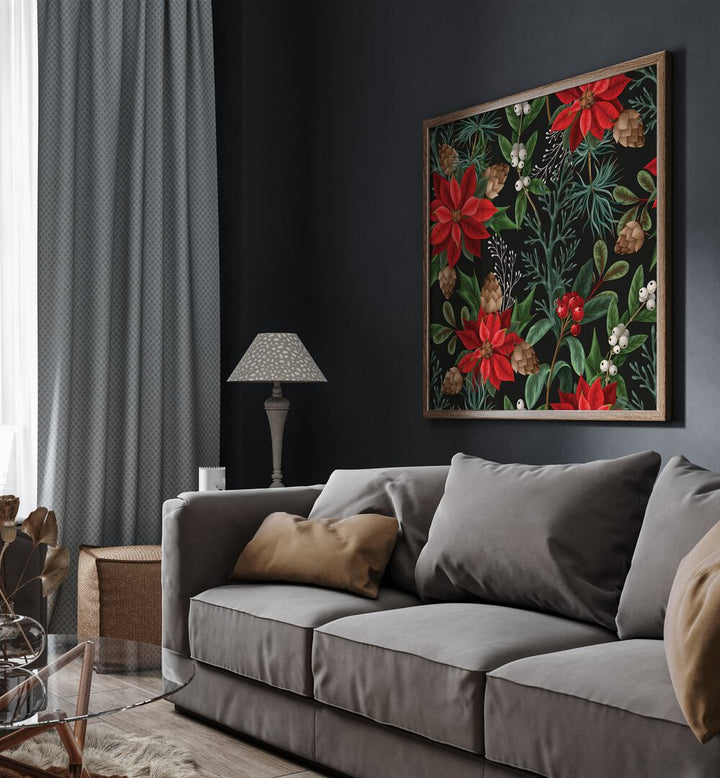 Christmas Poinsettia Flower Botanical art painting Artwork Placed on a wall