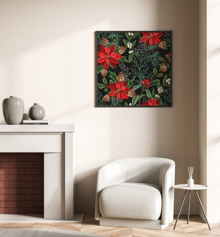 Christmas Poinsettia Flower Botanical art painting Artwork Placed on a wall