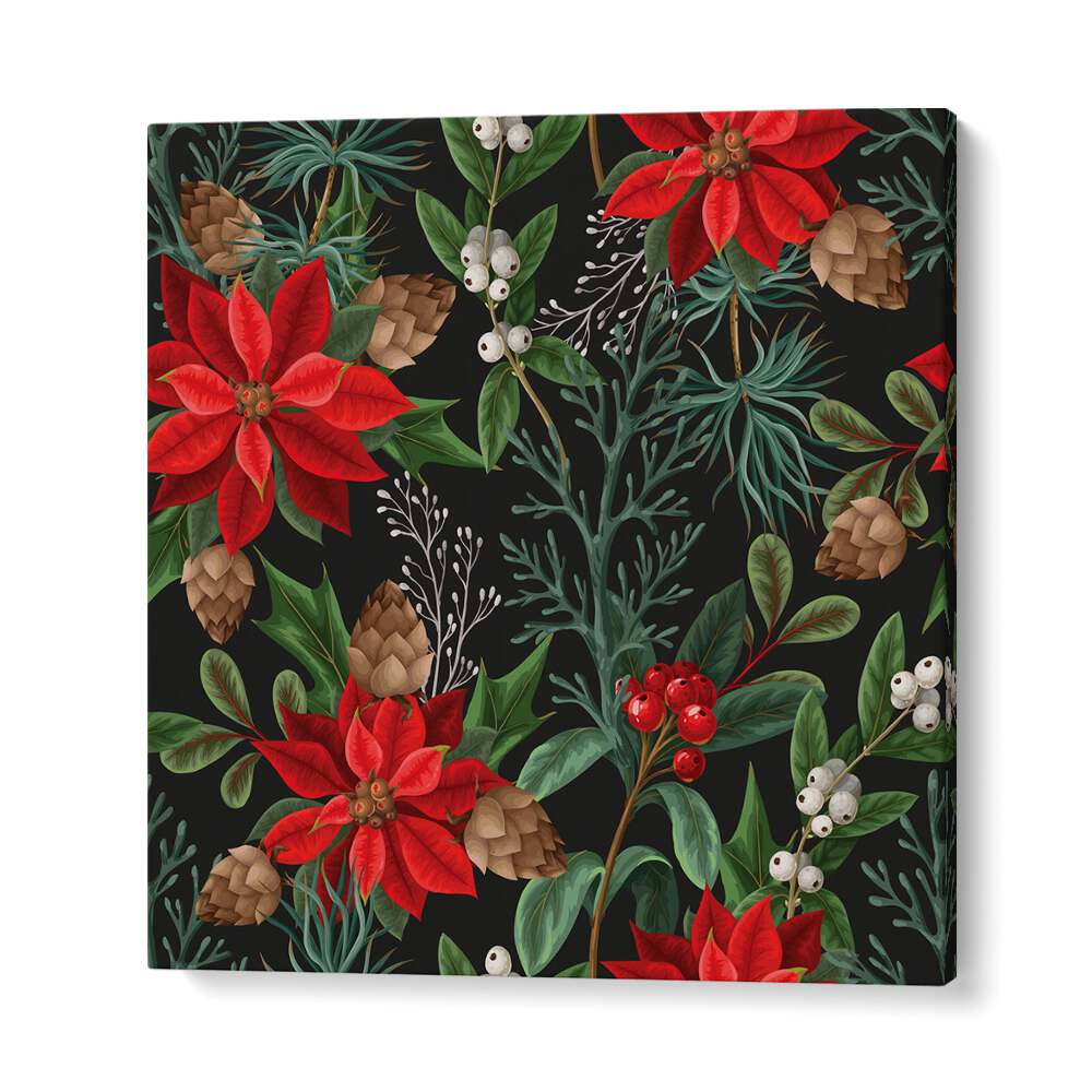 Christmas Poinsettia Flower Botanical Art Print Artwork in Gallery Wrap