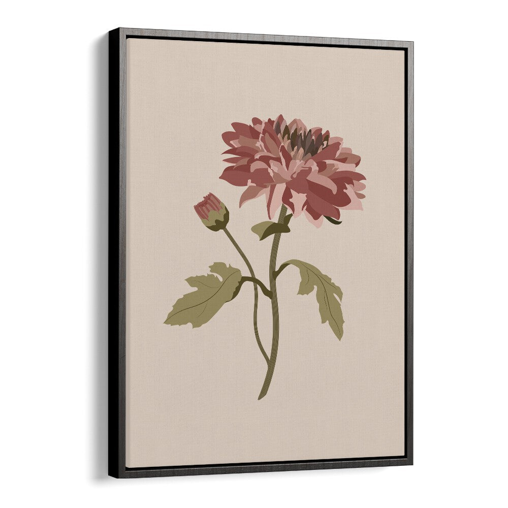 Chrysanthemum Flower  Botanical Flower Paintings Artwork  in Black Floater Frame