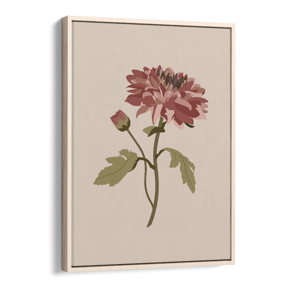 Chrysanthemum Flower Botanical Flower Paintings Artwork in Oak Wood Floater Frame