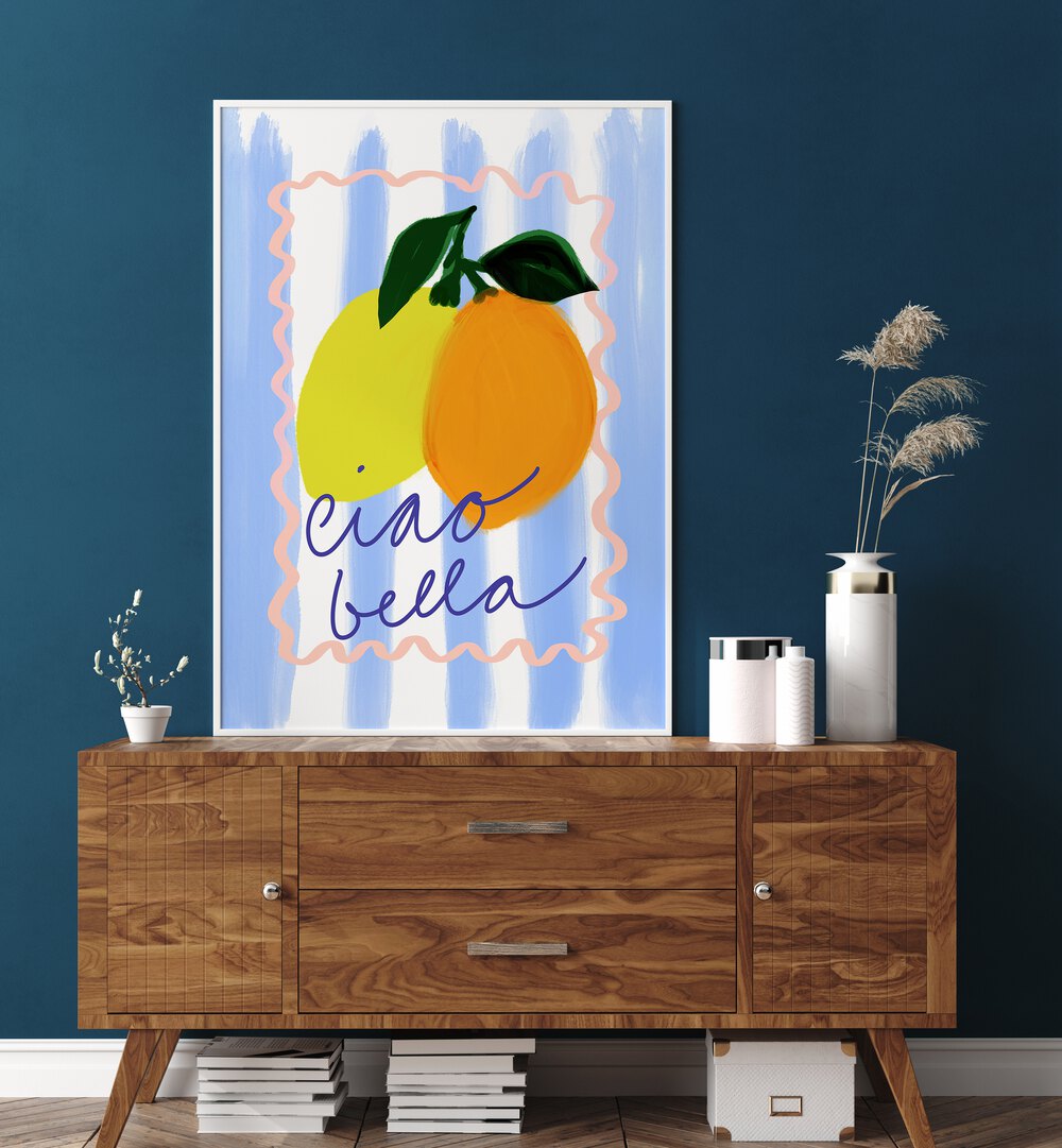 Bright and stylish CIAO BELLA NO I, KITCHEN POSTERS featuring vibrant lemons and oranges, perfect for kitchen decor.