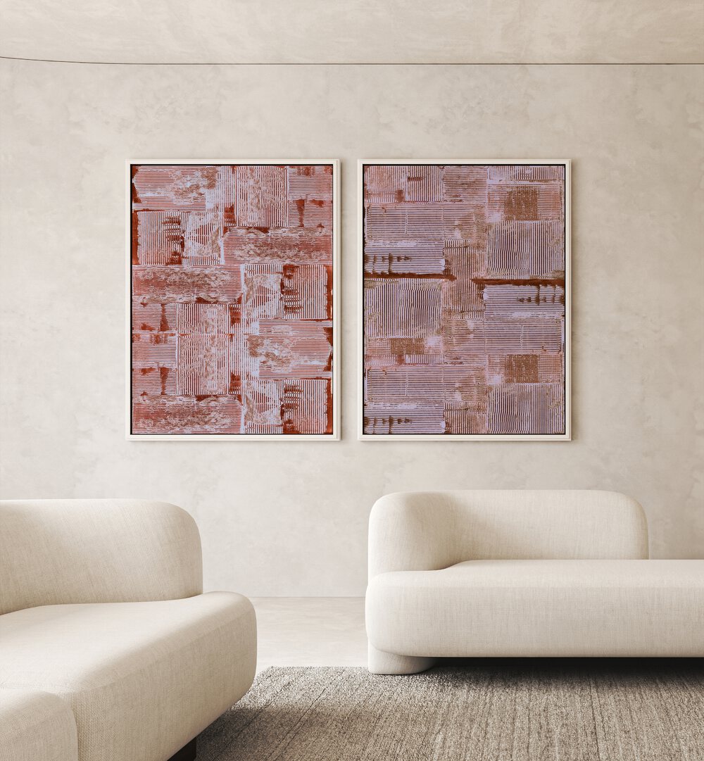 CINNABAR SOFT LINES SET , SET OF 2 PAINTINGS