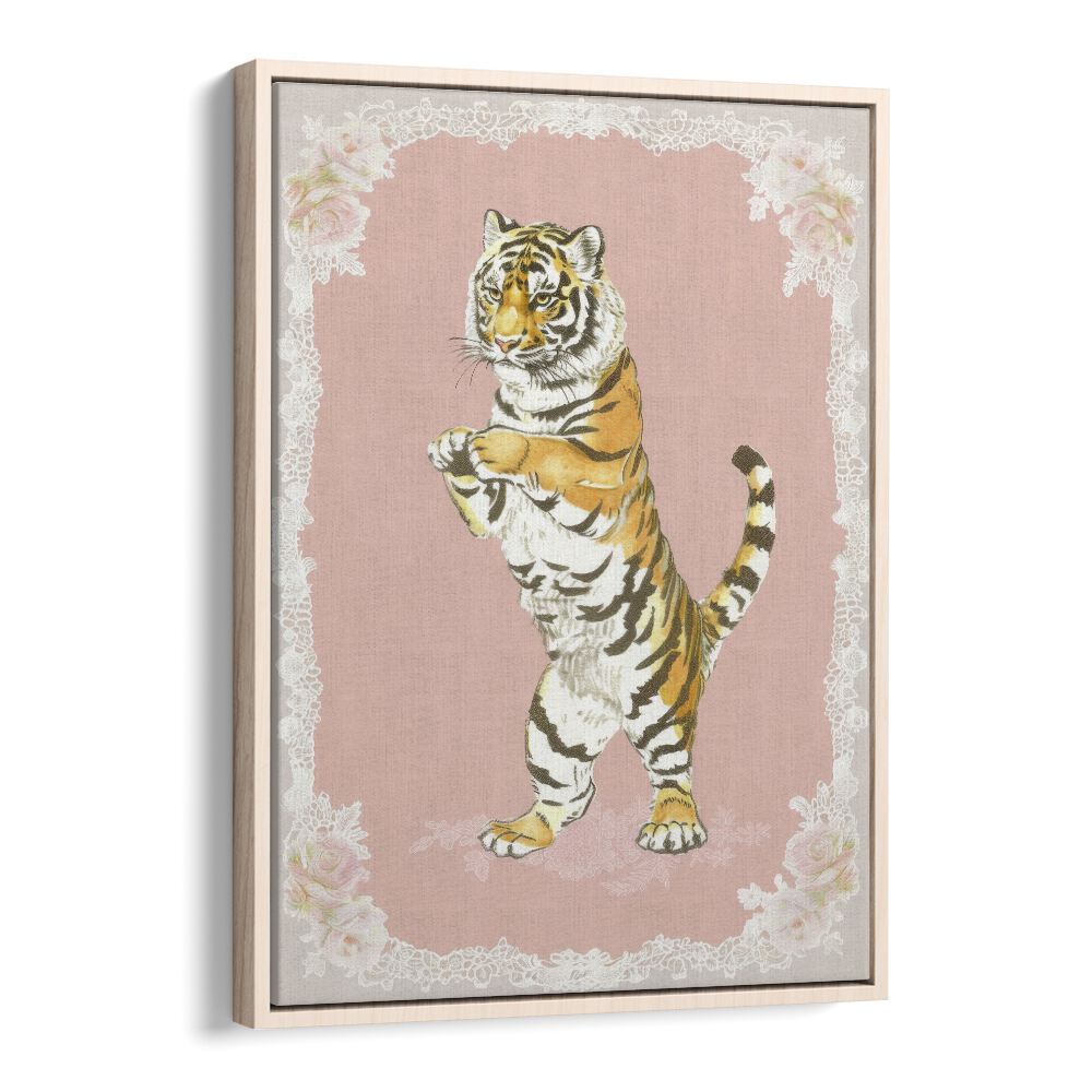 Circus Tiger Kids Art Artwork in Oak Wood Floater Frame
