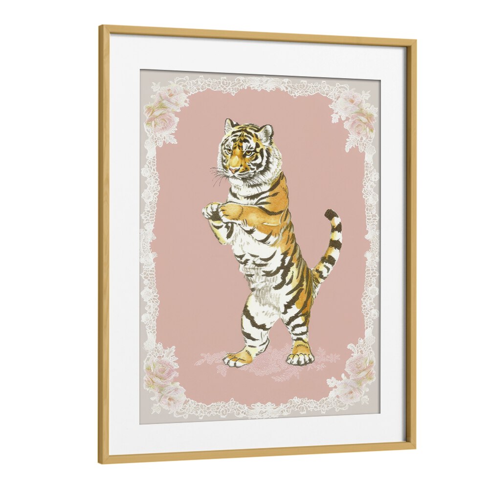 Circus Tiger Kids Art Artwork in Oak Wood Frame With Mount
