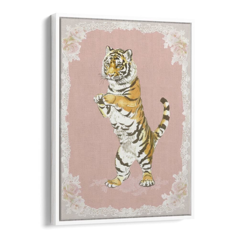 Circus Tiger Kids art painting Artwork in White Floater Frame
