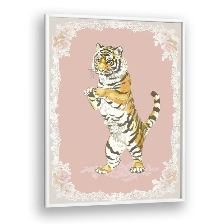 Circus Tiger Kids art Artwork in White Plain Frame White
