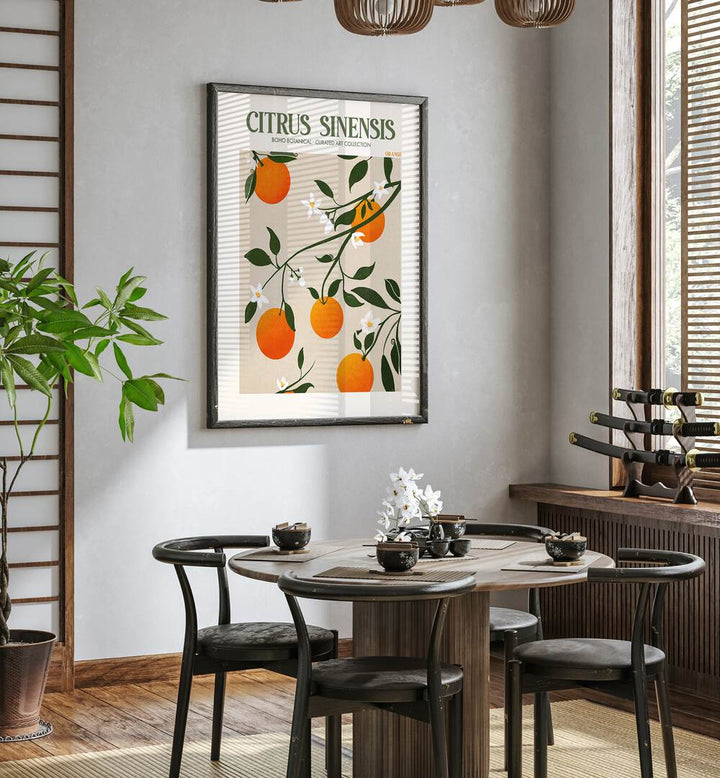 Citrus Sinesis Botanical Flower Paintings Artwork Placed on a wall