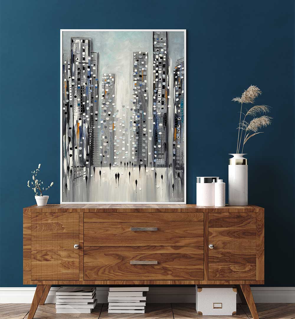 CITY REFLECTIONS , MODERN IMPRESSIONISM PAINTINGS