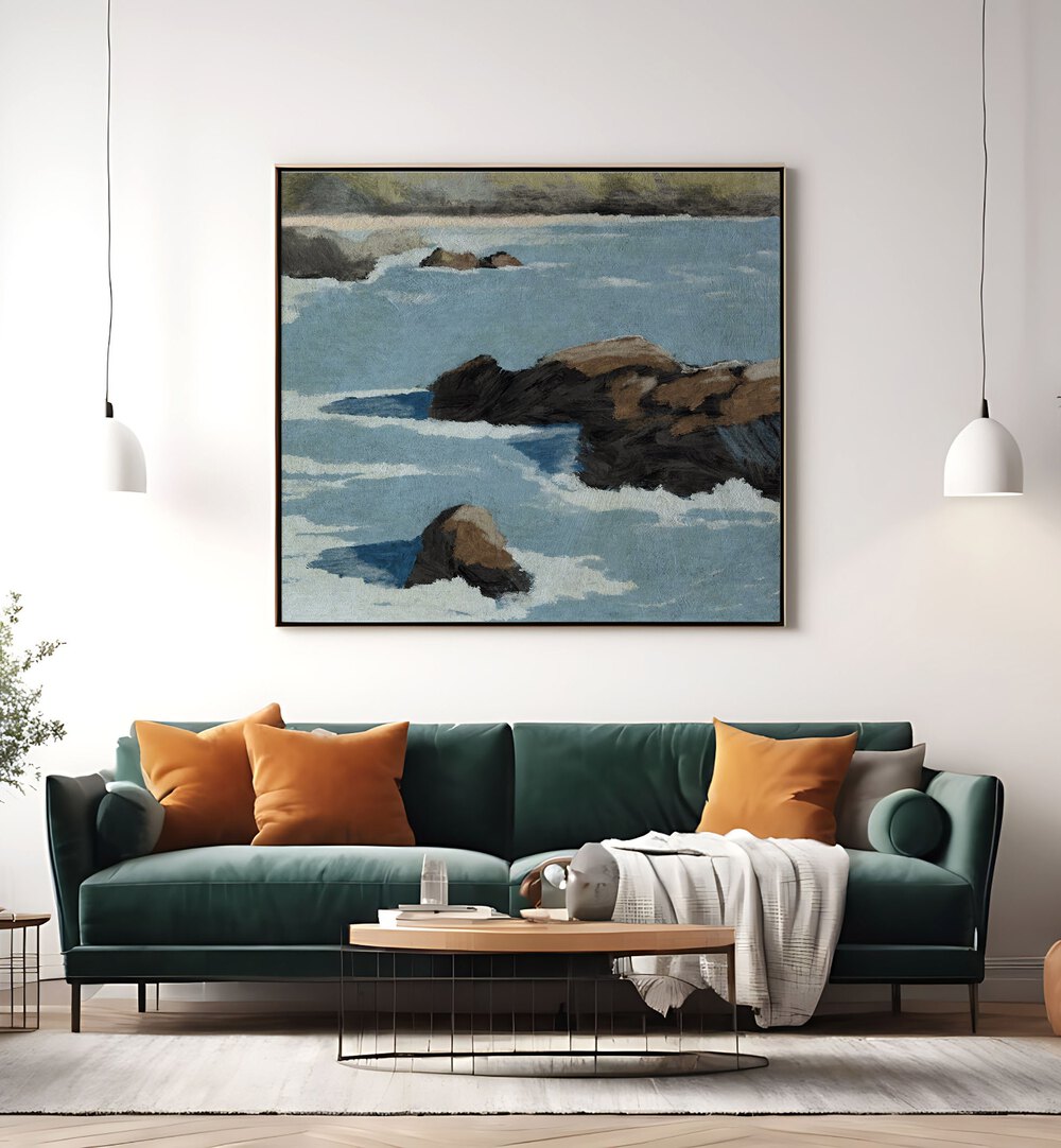 Serene CLIFF VIEW, BEACH PAINTINGS featuring cliffs and ocean waves, enhancing your coastal-inspired home decor.