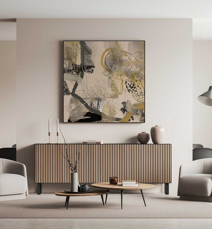 Stylish interior featuring the captivating CLIMATE ERROR, ABSTRACT PAINTINGS that enhance modern aesthetics.