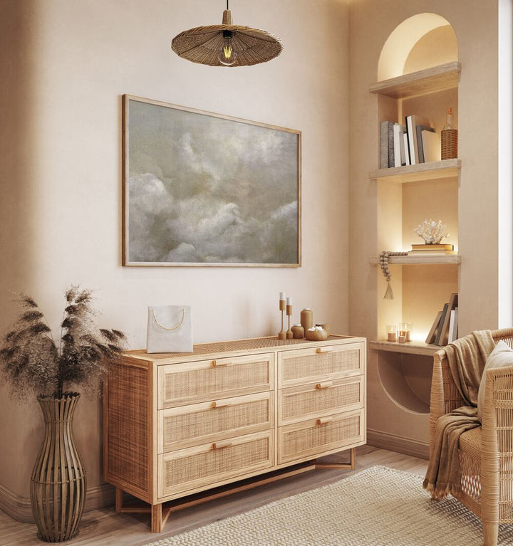Elegant CLOUD, ABSTRACT PAINTINGS adorn a serene space, showcasing soft hues and intricate textures for tranquility.