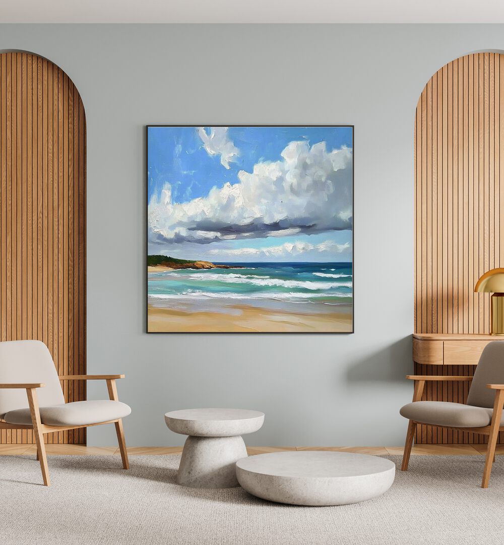 Serene artwork capturing a CLOUDY DAY AT THE BEACH, perfect for enhancing your coastal decor.