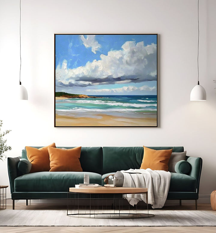 Serene artwork showcasing a CLOUDY DAY AT THE BEACH, perfect for enhancing your coastal home decor.