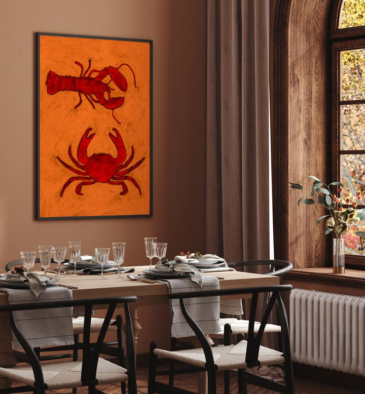 Lobster and crab artwork from the COASTAL CREATURES, KITCHEN POSTERS collection enhances your home decor.