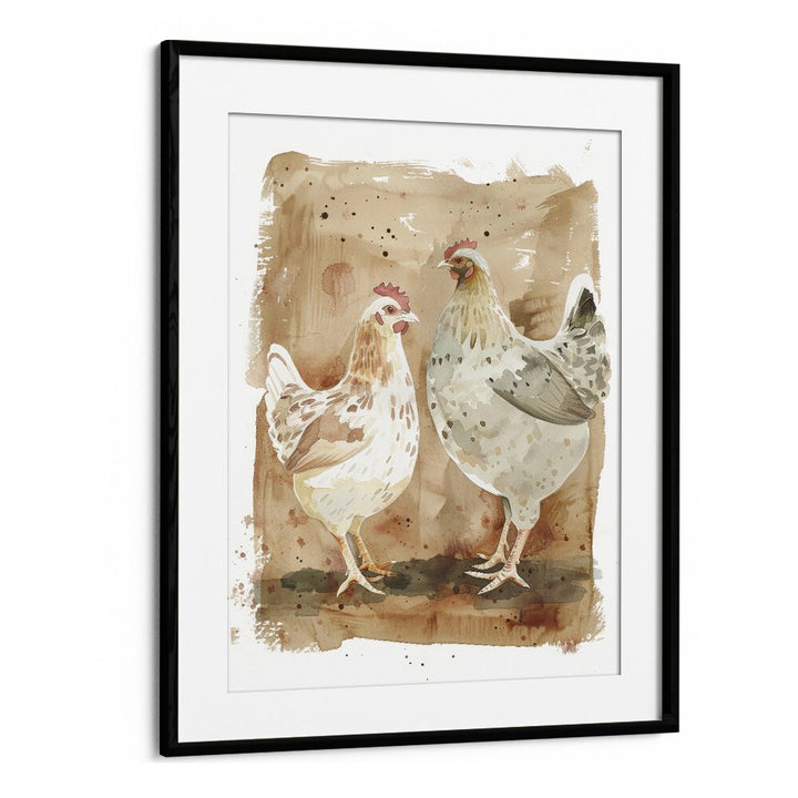 Cock-a-doodle Duo I Kids Art Artwork in Black Frame With Mount
