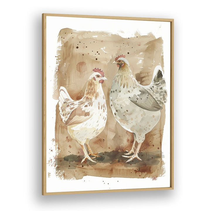 Cock-a-doodle Duo I Kids Art Artwork in Oak Wood Plain Frame
