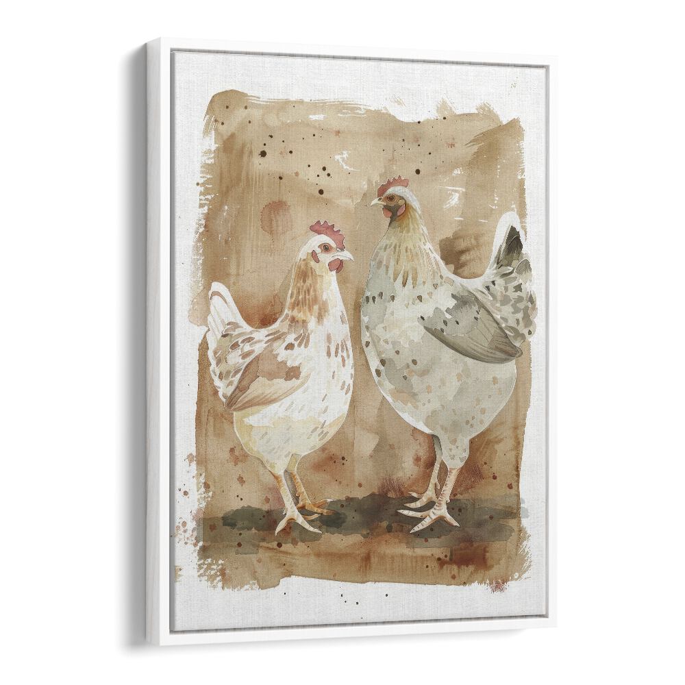 Cock-a-doodle Duo I Kids art painting Artwork in White Floater Frame
