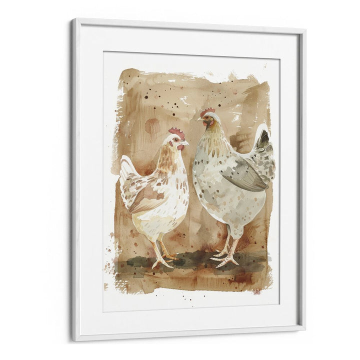 Cock-a-doodle Duo I Kids Art Artwork in White Frame With Mount