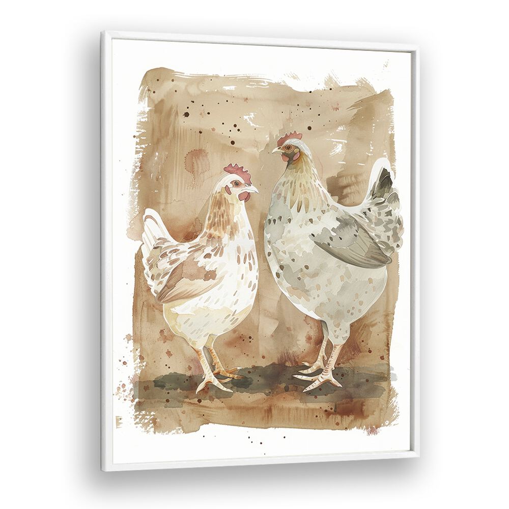 Cock-a-doodle Duo I Kids art Artwork in White Plain Frame White
