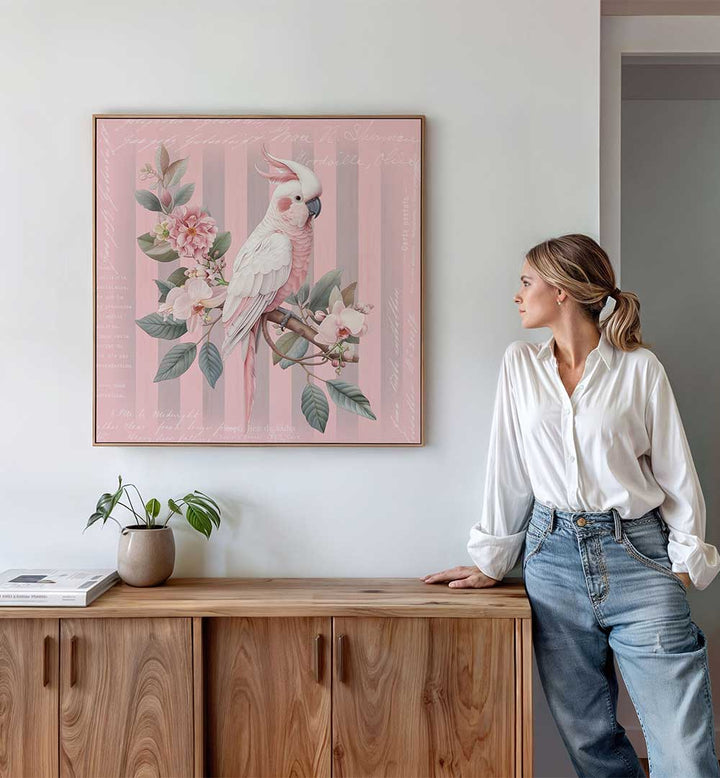 COCKATOO PASTEL PINK , ANIMAL PAINTINGS