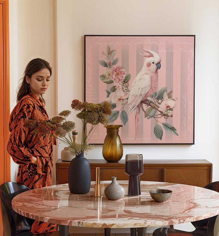 COCKATOO PASTEL PINK , ANIMAL PAINTINGS