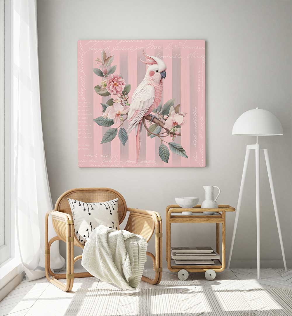 COCKATOO PASTEL PINK , ANIMAL PAINTINGS