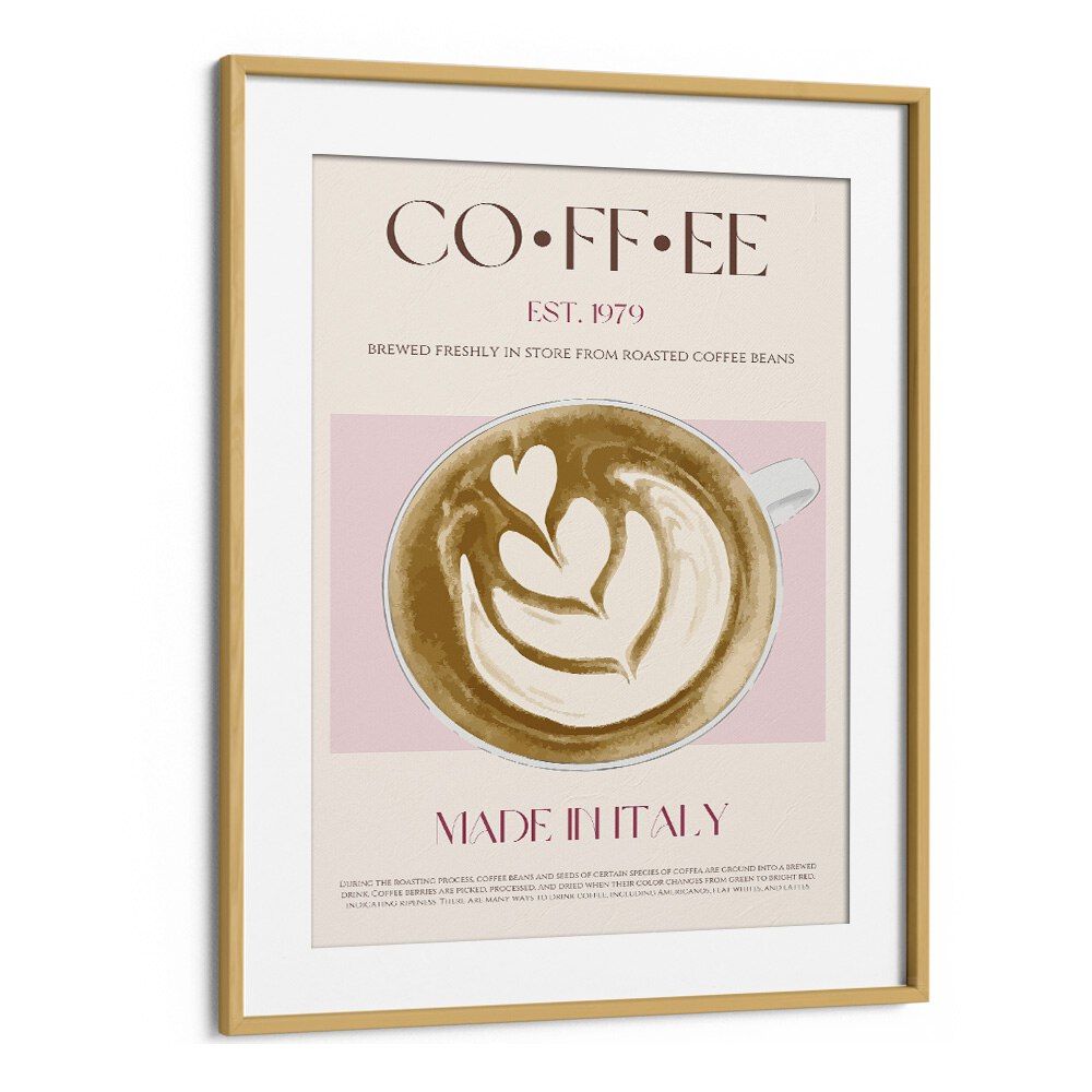 Coffee Print Bar & Cafe Artwork in Oak Wood Frame With Mount