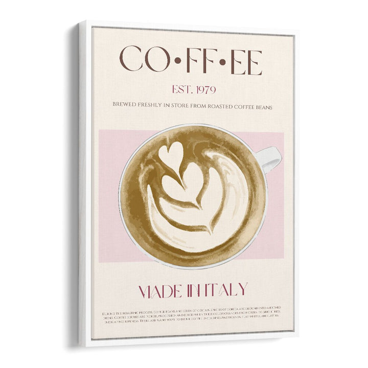 Coffee Print Bar & Cafe Artwork in White Floater Frame