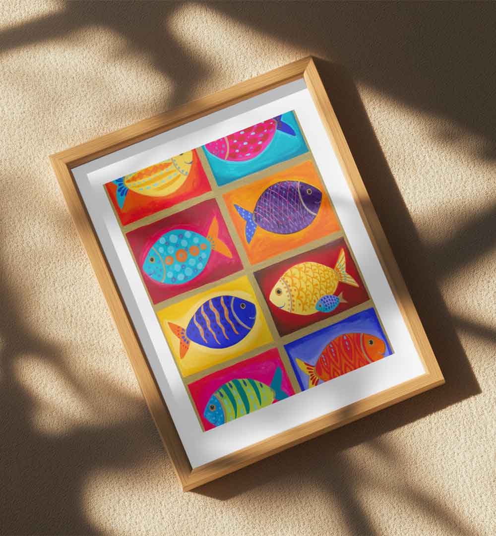 COLORFUL FISH TILES , BEACH PAINTINGS