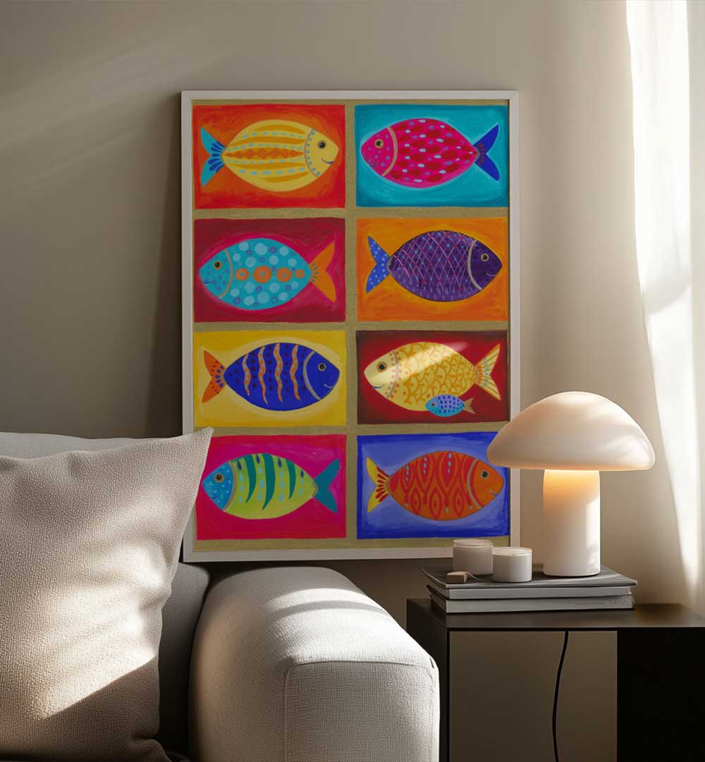 COLORFUL FISH TILES , BEACH PAINTINGS