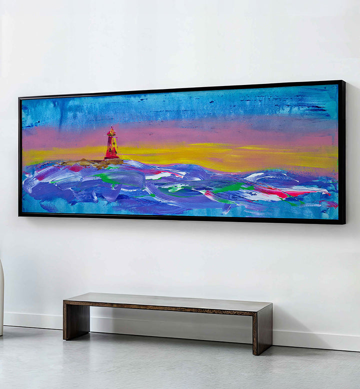 COLORFUL LIGHTHOUSE SUNSET  , PANORAMIC ART