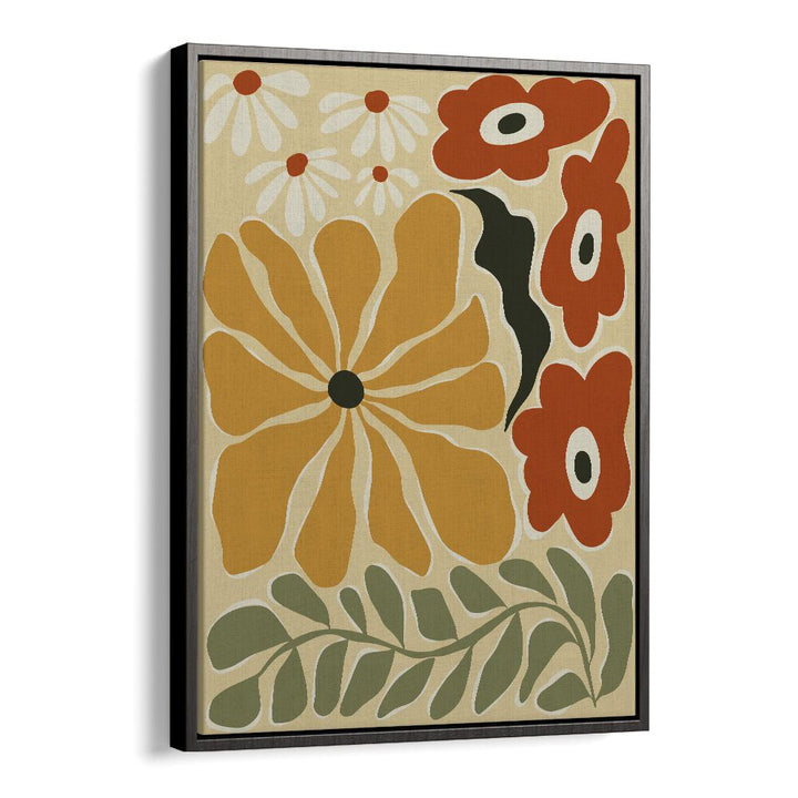 Colorful Mid-Century, Botanical Art Paintings Artwork in Black Floater Frame
