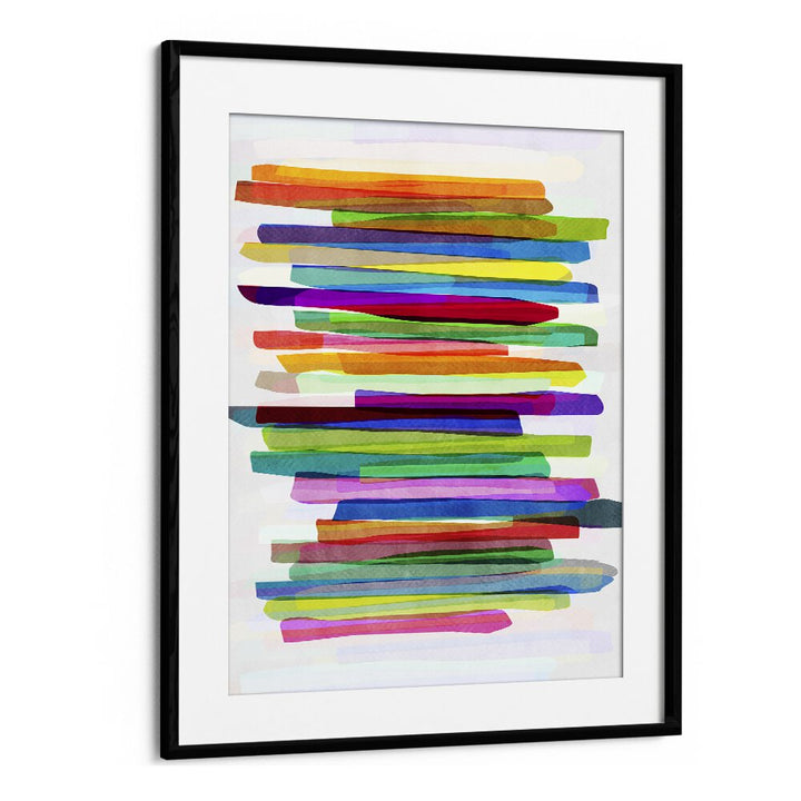 Colorful Stripes I By Mareike Bohmer Abstract Art Artwork in Black Frame With Mount
