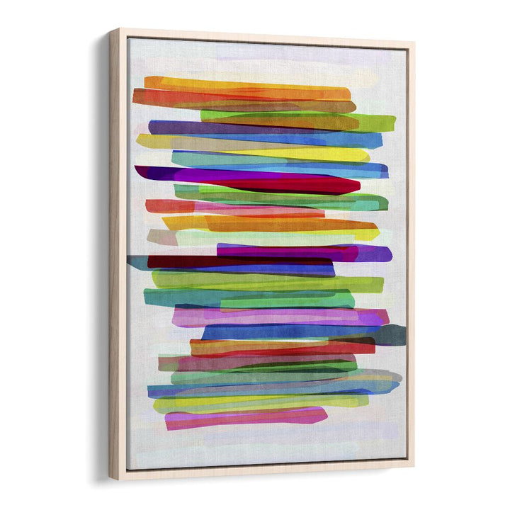 Colorful Stripes I By Mareike Bohmer Abstract Art Artwork in Oak Wood Floater Frame
