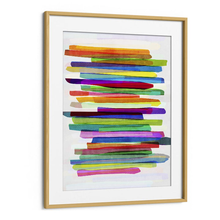 Colorful Stripes I By Mareike Bohmer Abstract Art Artwork in Oak Wood Frame With Mount
