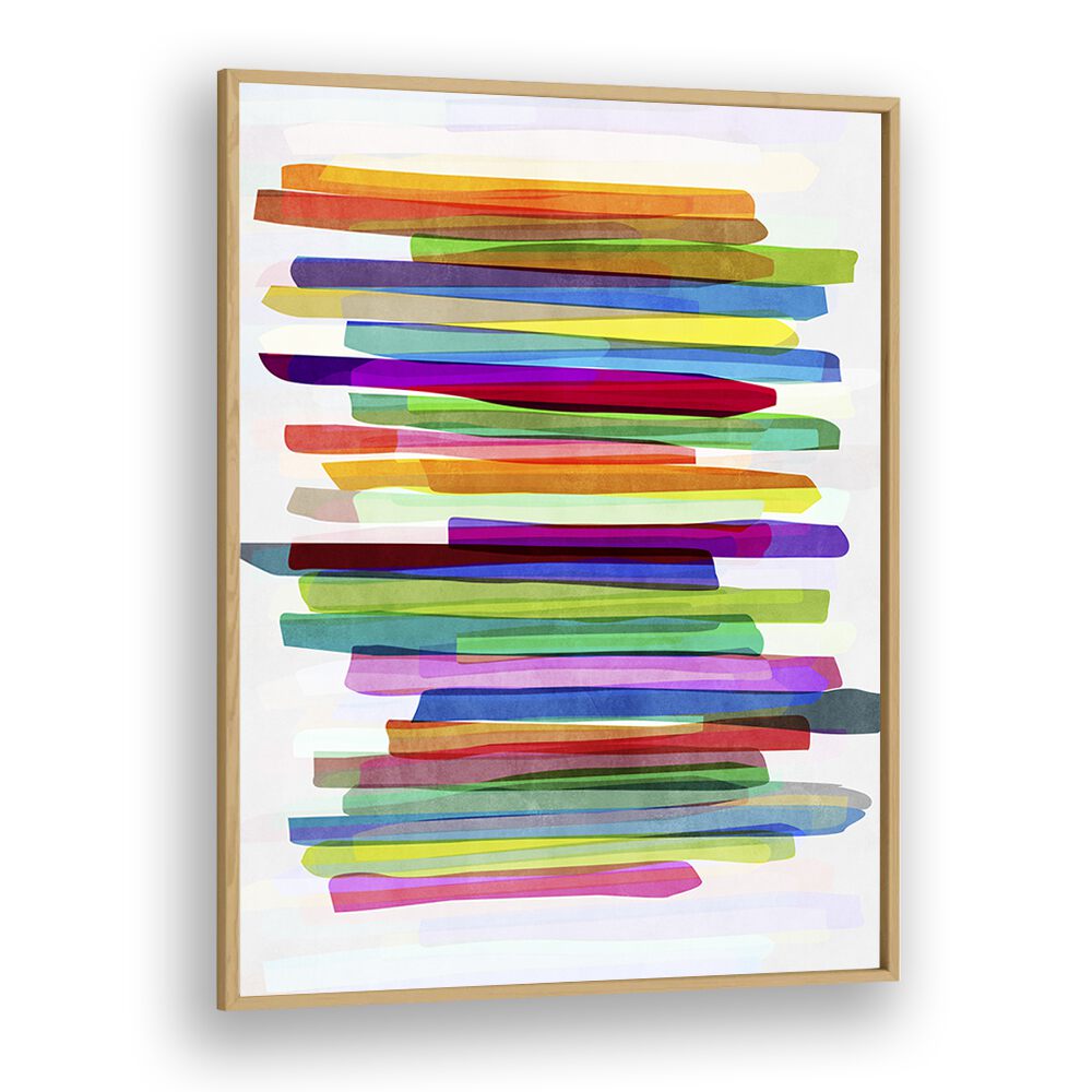 Colorful Stripes I By Mareike Bohmer Abstract Art Artwork in Oak Wood Plain Frame
