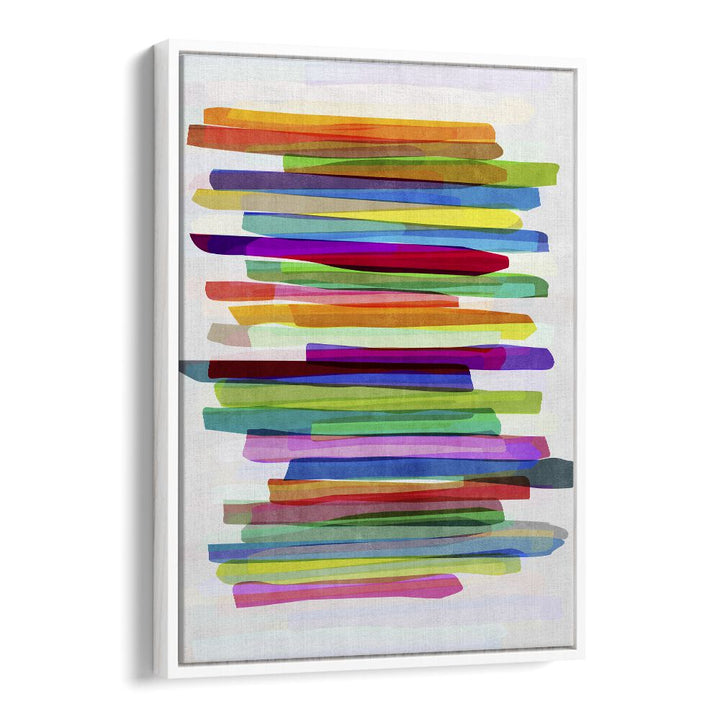 Colorful Stripes I By Mareike Bohmer Abstract art painting Artwork in White Floater Frame
