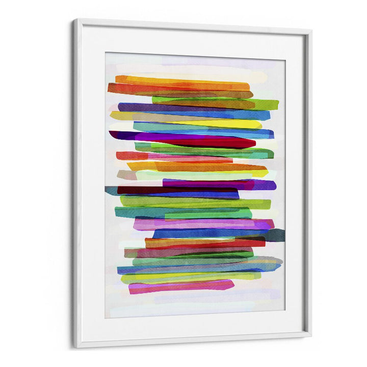 Colorful Stripes I By Mareike Bohmer Abstract Art Artwork in White Frame With Mount