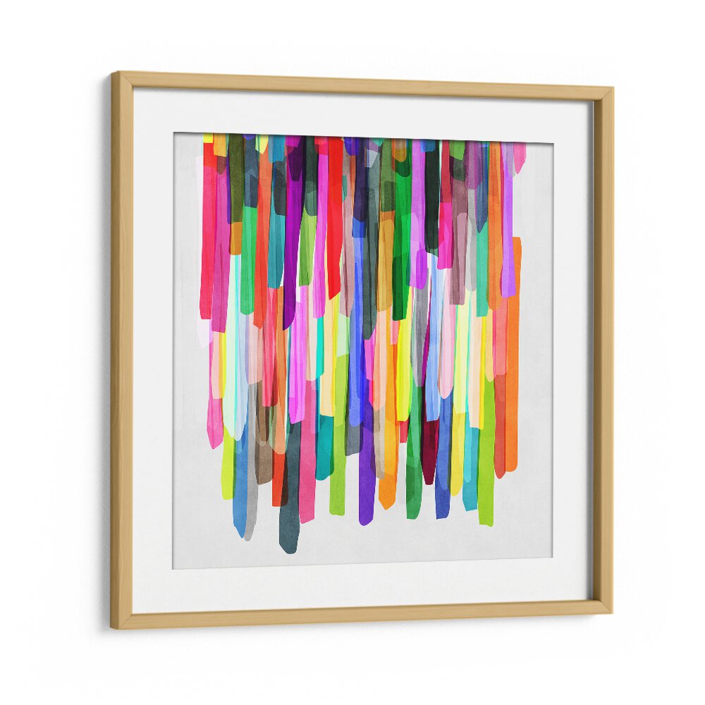 Colorful Stripes Iv By Mareike Bohmer Abstract Art Artwork in Oak Wood Frame With Mount
