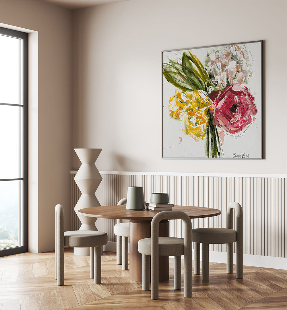 Brighten your space with the COLORFUL FLORAL BOUQUET, FLORAL FLOWER PAINTINGS showcasing vibrant abstract blooms.