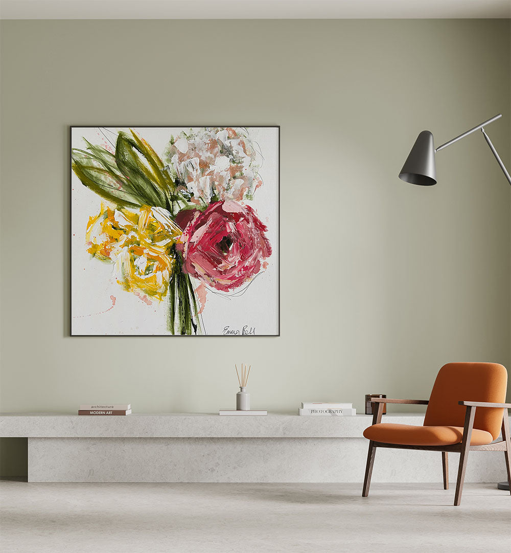 Bright and vibrant COLORFUL FLORAL BOUQUET, FLORAL FLOWER PAINTINGS enhance any living space beautifully.