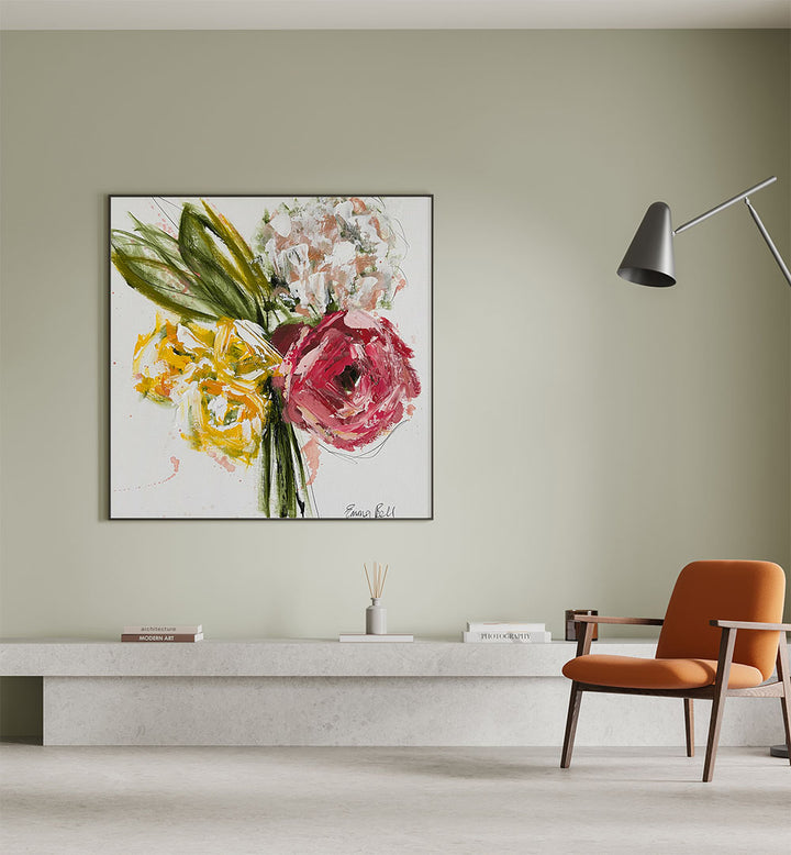 Bright and vibrant COLORFUL FLORAL BOUQUET, FLORAL FLOWER PAINTINGS enhance any living space beautifully.