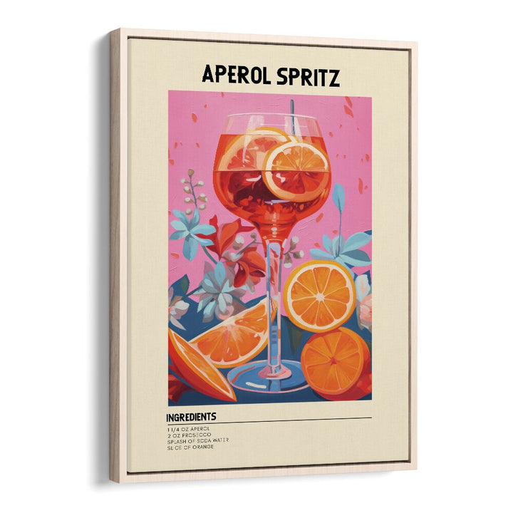 Colourful Aperol Spritz Bar & Cafe Artwork in Oak Wood Floater Frame