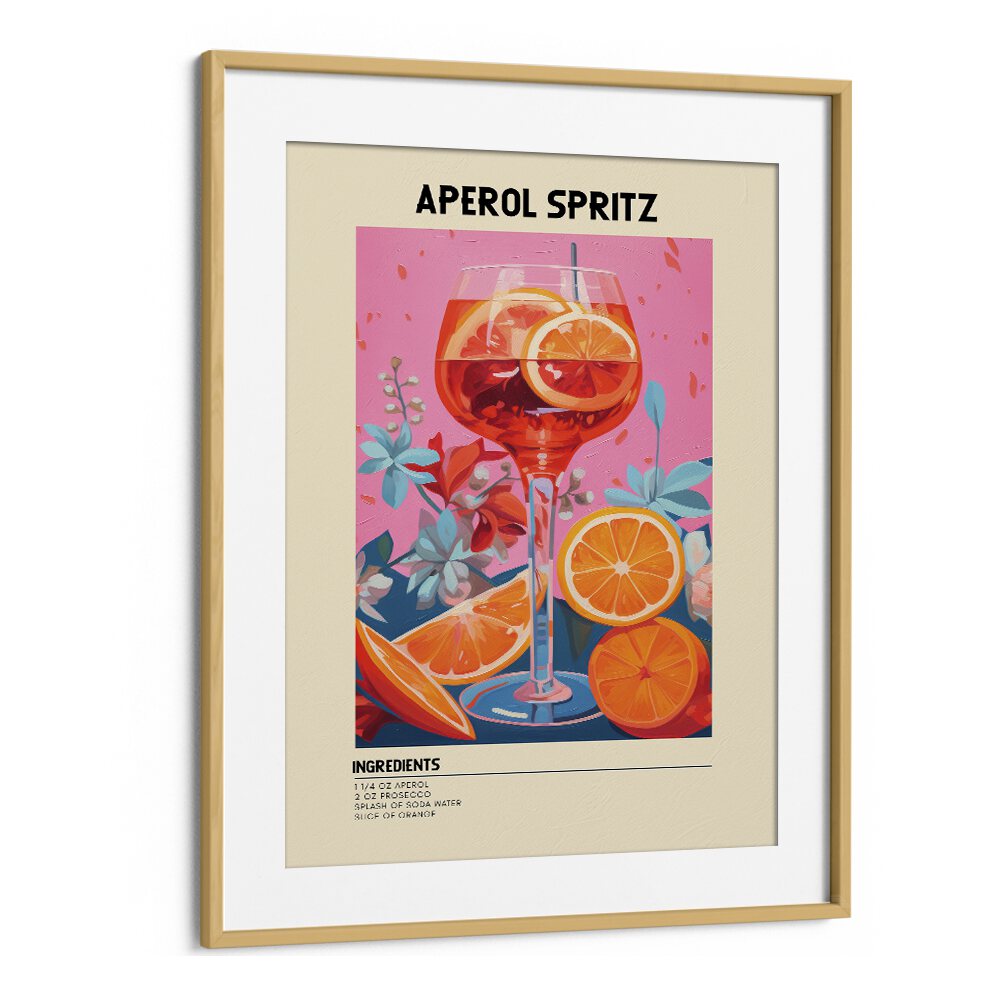 Colourful Aperol Spritz Bar & Cafe Artwork in Oak Wood Frame With Mount