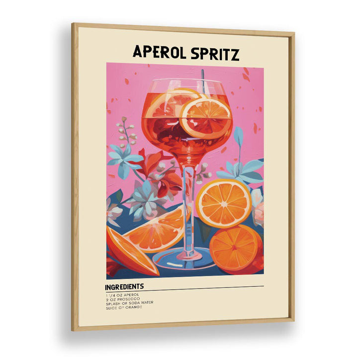 Colourful Aperol Spritz Bar & Cafe Artwork in Oak Wood Plain Frame