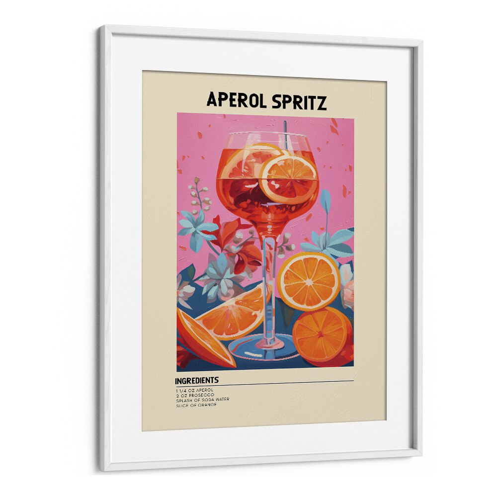 Colourful Aperol Spritz Bar & Cafe Artwork in White Frame With Mount