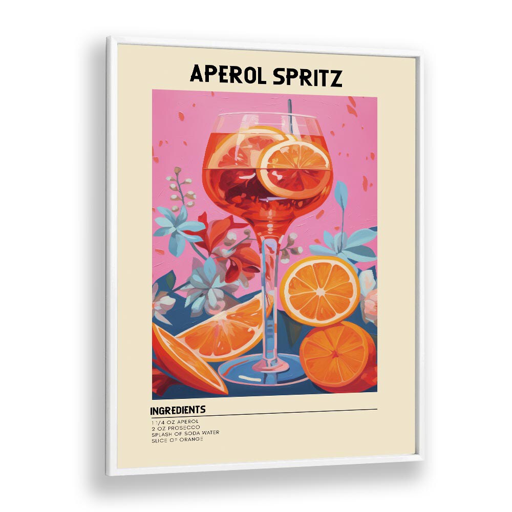 Colourful Aperol Spritz Bar & Cafe Artwork in White Plain Frame