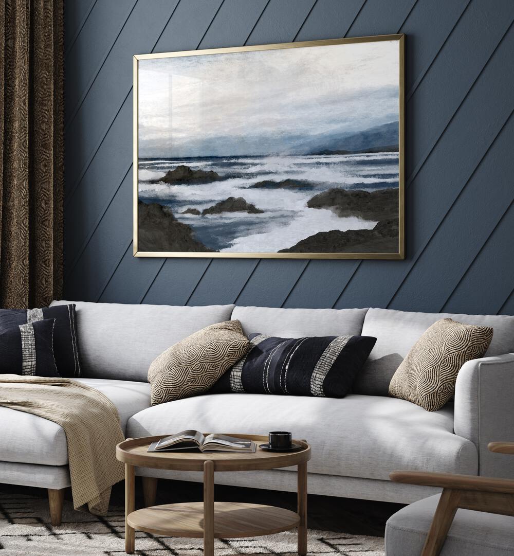 Elegant COLTE Beach Paintings enhancing a cozy living room with serene coastal vibes and stunning ocean scenery.